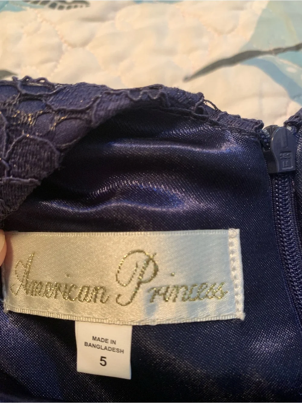 American Princess Navy Lace Dress with Pearl Floral Beading